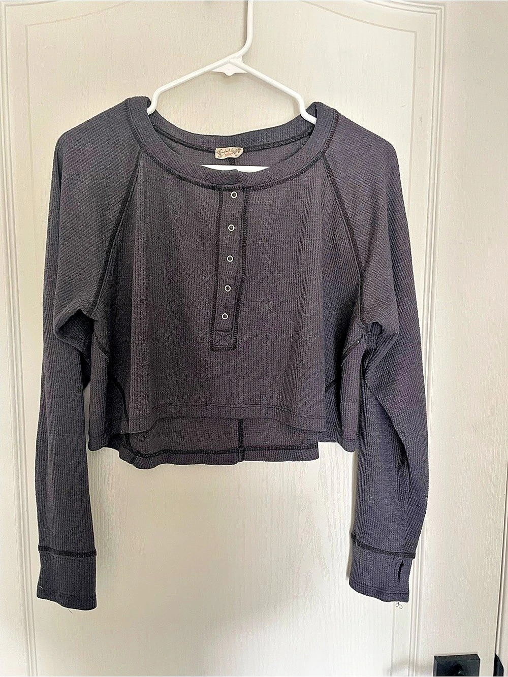 Free People Long Sleeve Crop Top in Charcol Gray